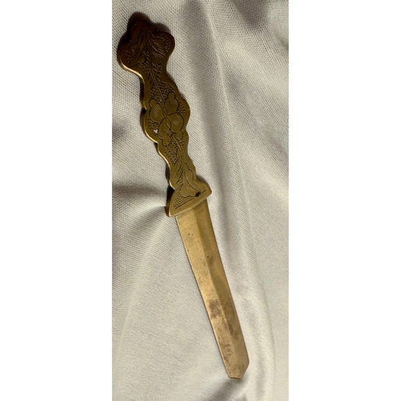Unbranded Other - Vintage Solid Brass Letter Opener Etched Floral Design Made in China Desk Tool